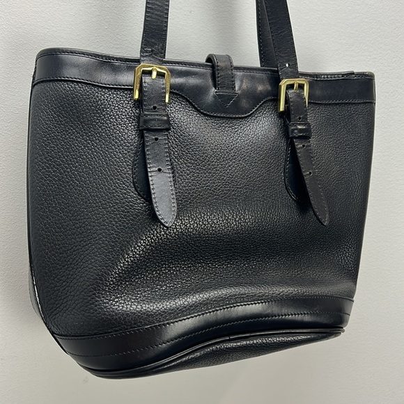 Vintage Dooney & Bourke Black All Weather Leather Pebbled Tote Gold Hardware - Picture 8 of 15
